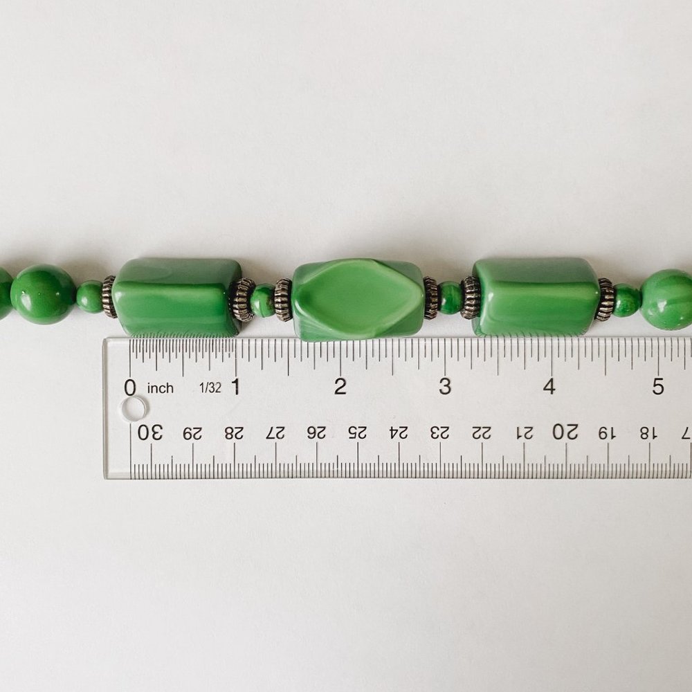 Vintage Green Acrylic Chunky Beaded Geometric Choker Collar Retro Funky Necklace - Picture 10 of 10